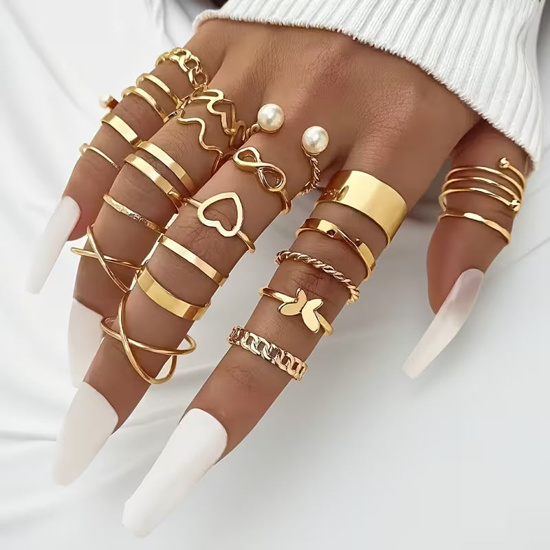 Celestia 22-Piece Boho Gold Ring Set